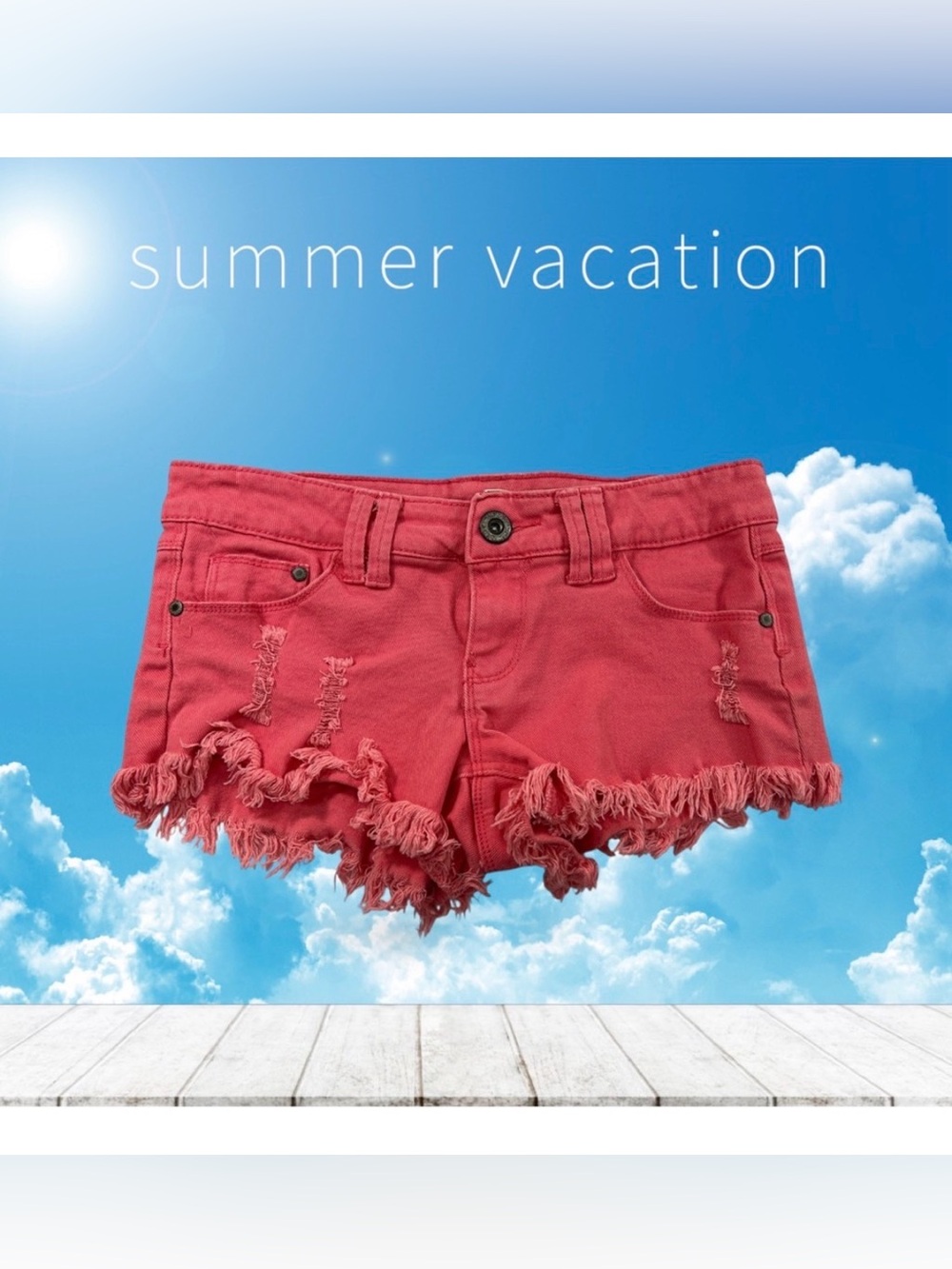 Frayed Hem Red Women's Short Shorts size 3 with 27” Waist, Booty Shorts